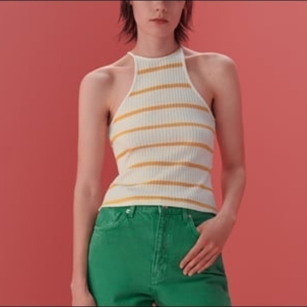 ZARA STRIPED RIBBED HALTER TOP